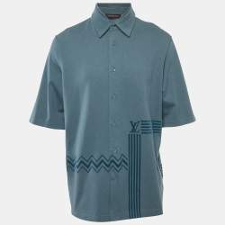 Louis Vuitton Blue Flock Print Cotton Knit Button Front Shirt M