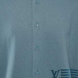 Louis Vuitton Blue Flock Print Cotton Knit Button Front Shirt M
