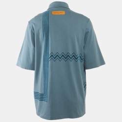 Louis Vuitton Blue Flock Print Cotton Knit Button Front Shirt M
