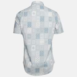 Pre Owned قميص لوي فيتون أكمام قصيرة شعار مطبوع أبيض وأزرق مقاس صغير (سمول)