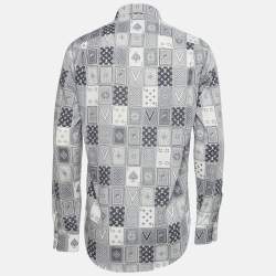 Pre Owned Louis Vuitton White/Blue LV Cards Print Cotton Shirt M