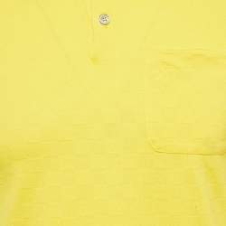 Pre Owned Louis Vuitton Yellow Damier Jacquard Knit Polo T-Shirt XS