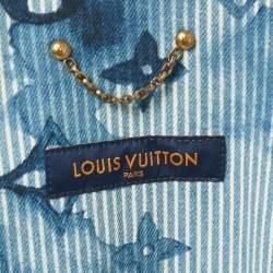 Pre Owned Louis Vuitton Blue Monogram & Watercolor Print Denim Oversized Shirt M