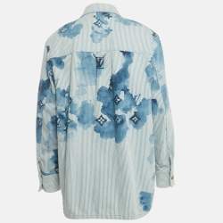 Pre Owned Louis Vuitton Blue Monogram & Watercolor Print Denim Oversized Shirt M
