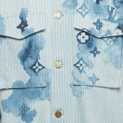 Pre Owned Louis Vuitton Blue Monogram & Watercolor Print Denim Oversized Shirt M