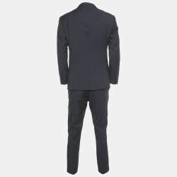 Pre Owned Louis Vuitton Navy Blue Checkered Wool Suit L