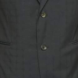 Pre Owned Louis Vuitton Navy Blue Checkered Wool Suit L