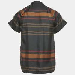 Pre Owned قميص لويس فيتون حرير أسود بطبعة مخططة وأزرار أمامية مقاس صغير