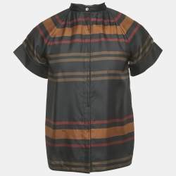 Pre Owned Louis Vuitton Black Stripe Print Silk Button Front Shirt S