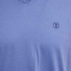 مملوكة مسبقًا Louis Vuitton Blue Jersey V-Neck T-Shirt L