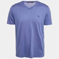 Pre Owned Louis Vuitton Blue Jersey V-Neck T-Shirt L