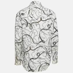 Pre Owned Louis Vuitton White Chain and Belt Print Crepe Regular Fit Shirt M