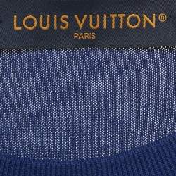 Pre Owned Louis Vuitton White/Blue Intarsia Cotton Knit Crewneck T-Shirt L