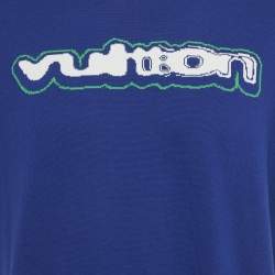 Pre Owned Louis Vuitton White/Blue Intarsia Cotton Knit Crewneck T-Shirt L