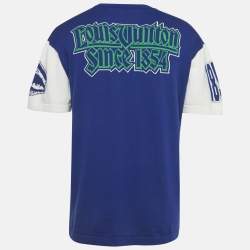 Pre Owned Louis Vuitton White/Blue Intarsia Cotton Knit Crewneck T-Shirt L