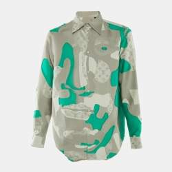 مملوكة مسبقًا قميص لوي فيتون مزيج قطن مطرز رمادي L