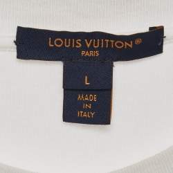 Pre Owned Louis Vuitton White Logo Print Cotton Crewneck T-Shirt L
