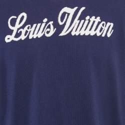 مملوكة مسبقًا Louis Vuitton Navy Blue Knit Logo Embroidered T-Shirt XL