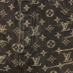 Pre Owned Louis Vuitton Grey Monogram Jacquard Denim Wide Leg Jeans S/Waist 30"
