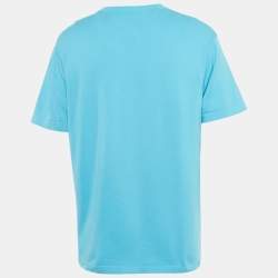 مملوكة مسبقًا Louis Vuitton Blue Pin Logo Embroidered Cotton T-Shirt M