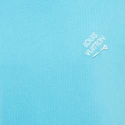 مملوكة مسبقًا Louis Vuitton Blue Pin Logo Embroidered Cotton T-Shirt M