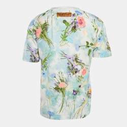 Pre Owned Louis Vuitton Blue Floral Print Jersey T-Shirt M