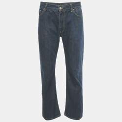 Pre Owned Louis Vuitton Blue Denim Logo Embroidered Jeans XL Waist 33" 