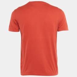 Pre Owned Louis Vuitton Red Jersey Logo Embroidered T-Shirt S