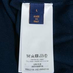 Pre Owned Louis Vuitton x Nigo Navy Blue Heart Intarsia Cotton Knit T-Shirt L