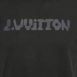 Pre Owned Louis Vuitton Black Logo Print Jersey Crewneck T-Shirt M