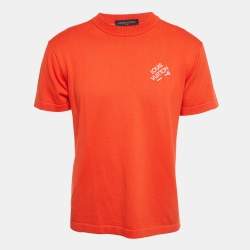 Pre Owned Louis Vuitton Red Pin Logo Embroidered Cotton T-Shirt XS