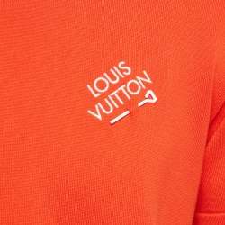 Pre Owned Louis Vuitton Red Pin Logo Embroidered Cotton T-Shirt XS