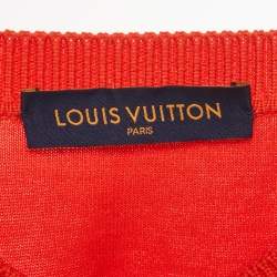 Pre Owned Louis Vuitton Red Pin Logo Embroidered Cotton T-Shirt XS