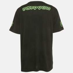 Pre Owned Louis Vuitton Black/Neon Green Intarsia Cotton 22AW T-Shirt L