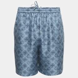 Pre Owned Louis Vuitton Blue Monogram Print Silk Shorts XL
