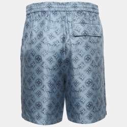 Pre Owned Louis Vuitton Blue Monogram Print Silk Shorts XL