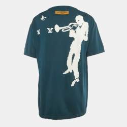 Pre Owned Louis Vuitton Blue Intarsia Cotton Knit Crewneck T-Shirt XL