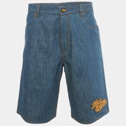 مملوكة مسبقًا شورت دينيم لويس فويتون حبل أزرق بترقيع LV مقاس 32" للخصر