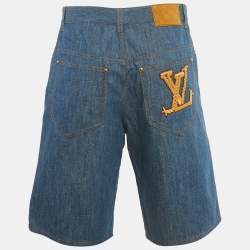 Pre Owned Louis Vuitton Blue Rope LV Patch Denim Shorts M/Waist 32"
