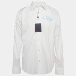 مملوكة مسبقًا قميص لوي فيتون أكمام طويلة قطن طباعة متدرج أبيض كبير