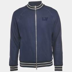 مملوكة مسبقًا Louis Vuitton Navy Blue Cotton Knit Zip Front Jacket L