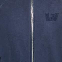 Pre Owned جاكيت لوي فيتون بحياكة قطنية بسحاب أزرق كحلي مقاس كبير (لارج)