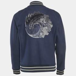 Pre Owned جاكيت لوي فيتون بحياكة قطنية بسحاب أزرق كحلي مقاس كبير (لارج)