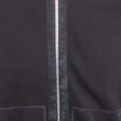 Pre Owned Louis Vuitton Navy Blue Knit Leather Trim Zip Up Jacket S