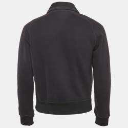 Pre Owned Louis Vuitton Navy Blue Knit Leather Trim Zip Up Jacket S