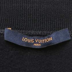 Pre Owned Louis Vuitton Navy Blue Knit Leather Trim Zip Up Jacket S
