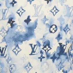 Pre Owned تي شيرت لوي فيتون قطن أزرق ألوان مائية مطبوع بالشعار مقاس كبير