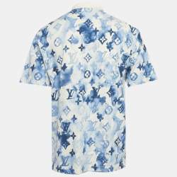 Pre Owned تي شيرت لوي فيتون قطن أزرق ألوان مائية مطبوع بالشعار مقاس كبير