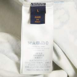 Pre Owned تي شيرت لوي فيتون قطن أزرق ألوان مائية مطبوع بالشعار مقاس كبير