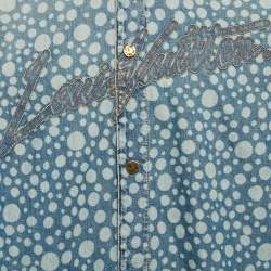 Pre Owned Louis Vuitton Blue Bleached Denim Rib Collar Shirt XL